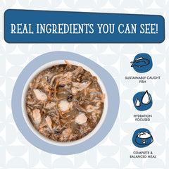 Weruva Cats in the Kitchen beef-salmon-tuna mix in gravy showcases premium proteins