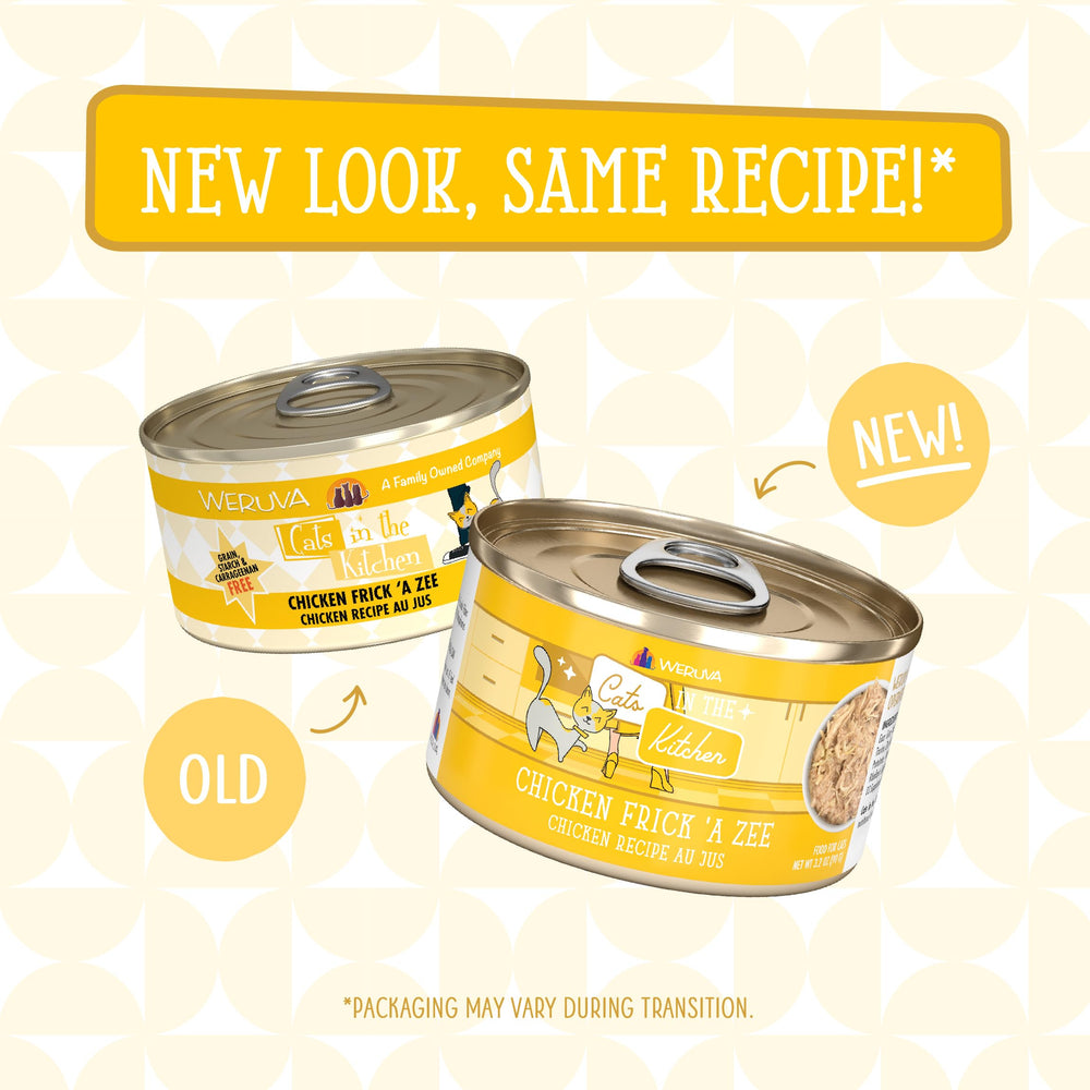 Weruva Chicken Frick-A-Zee au jus gravy served in cat-friendly can.