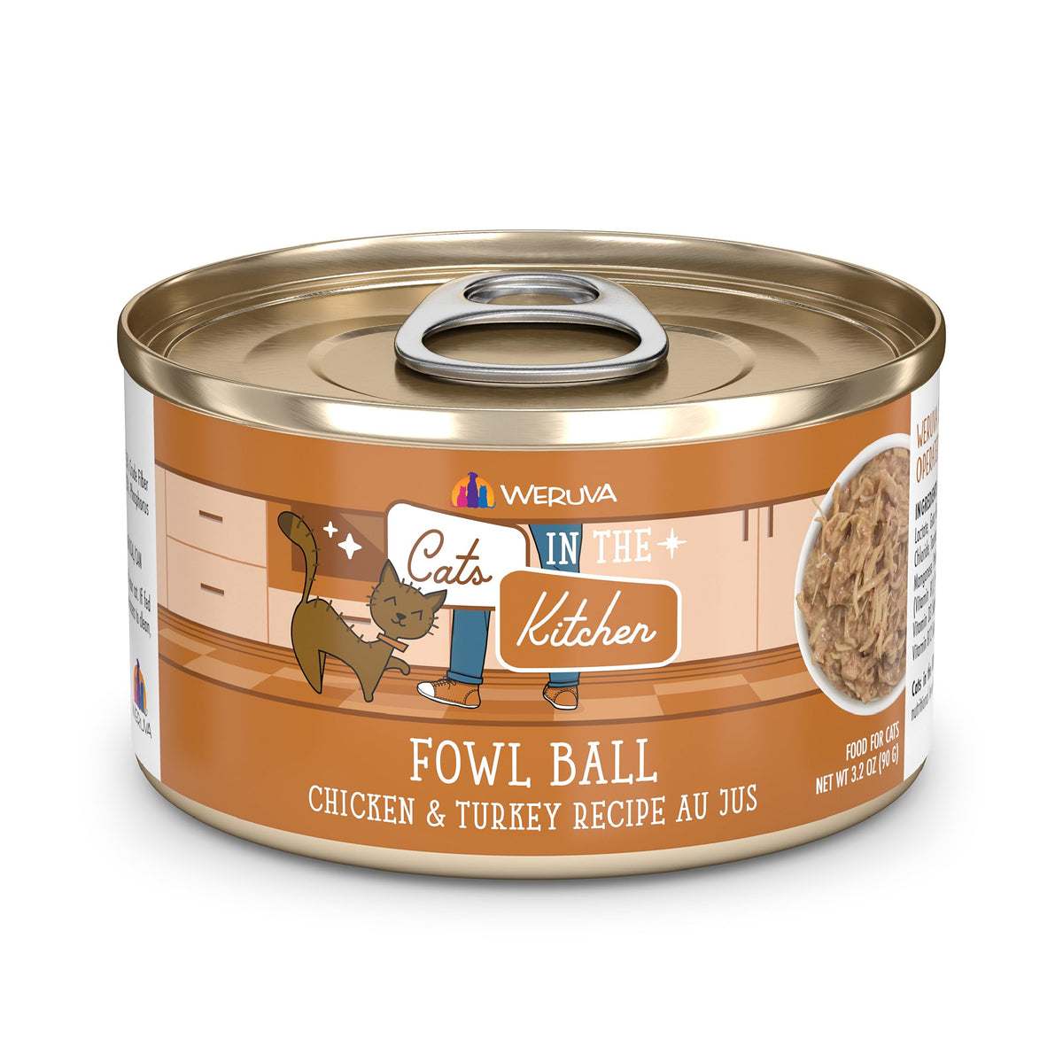 Weruva Cats in The Kitchen Fowl Ball can 24-pack for easy stocking.