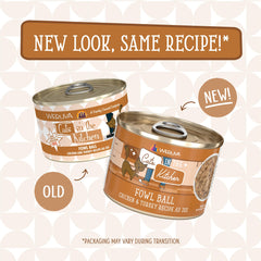 Weruva Cats in the Kitchen Fowl Ball can label highlighting premium protein blend.