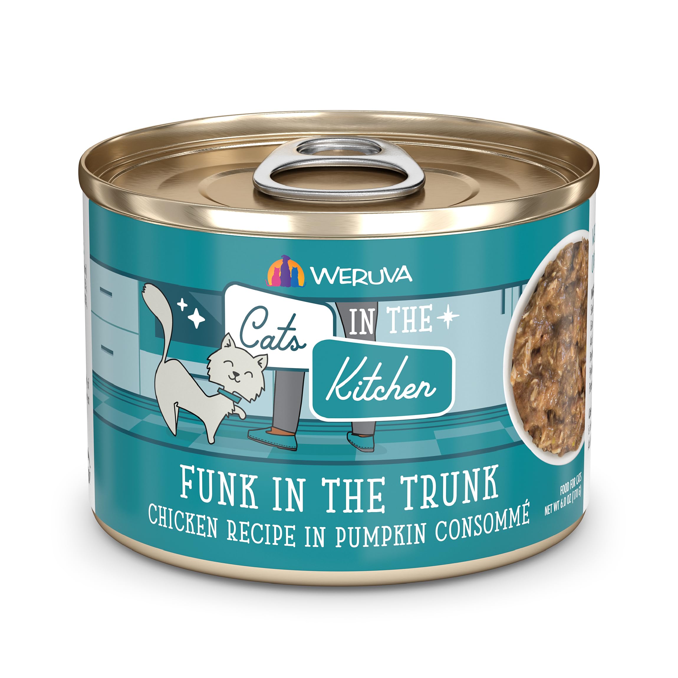 Weruva Cats in the Kitchen Funk in the Trunk 6oz can pack 24 offers convenient, protein-rich meals.