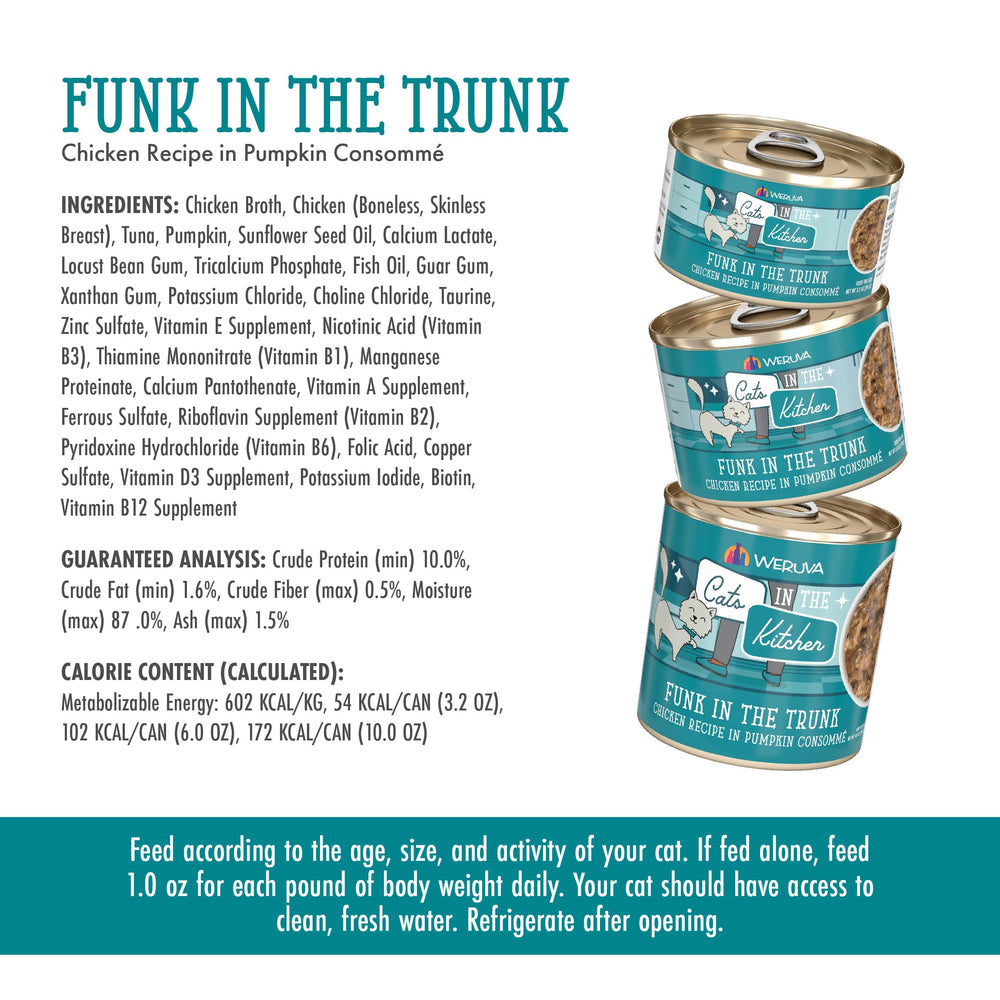 Weruva Funk in the Trunk au Jus broth close-up highlighting savory texture.