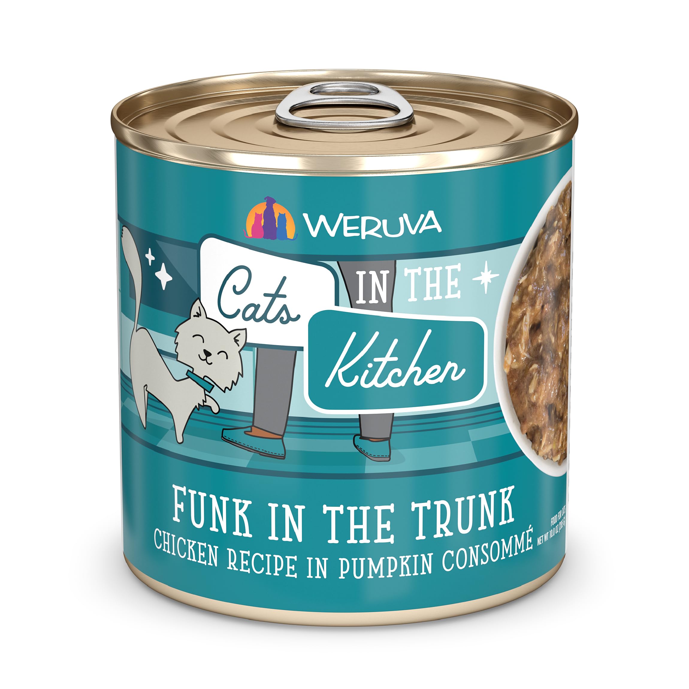 Weruva Cats in The Kitchen Funk in the Trunk packaging image showing premium protein option for cats.