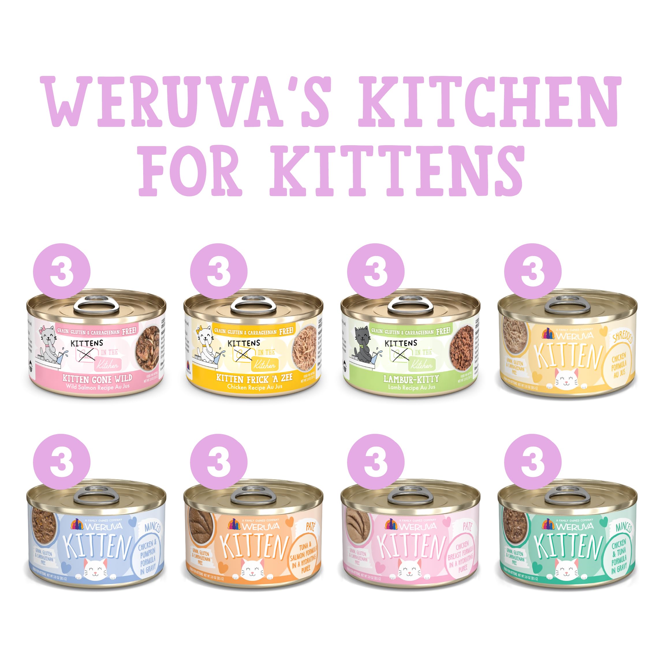 Weruva Cats in The Kitchen Kitten Variety Pack chicken and pumpkin formula cans for hydration