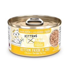Weruva Cats in the Kitchen Kitten Frick A Zee with cage-free chicken in au jus, a kitten-friendly flavor