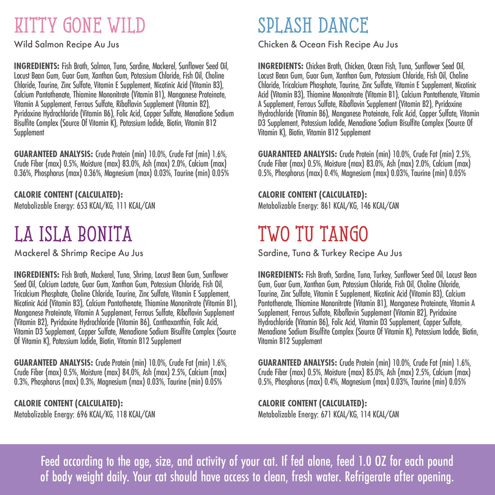 Weruva Cats in the Kitchen La Isla Bonita, tropical-inspired flavor in gravy for cats.