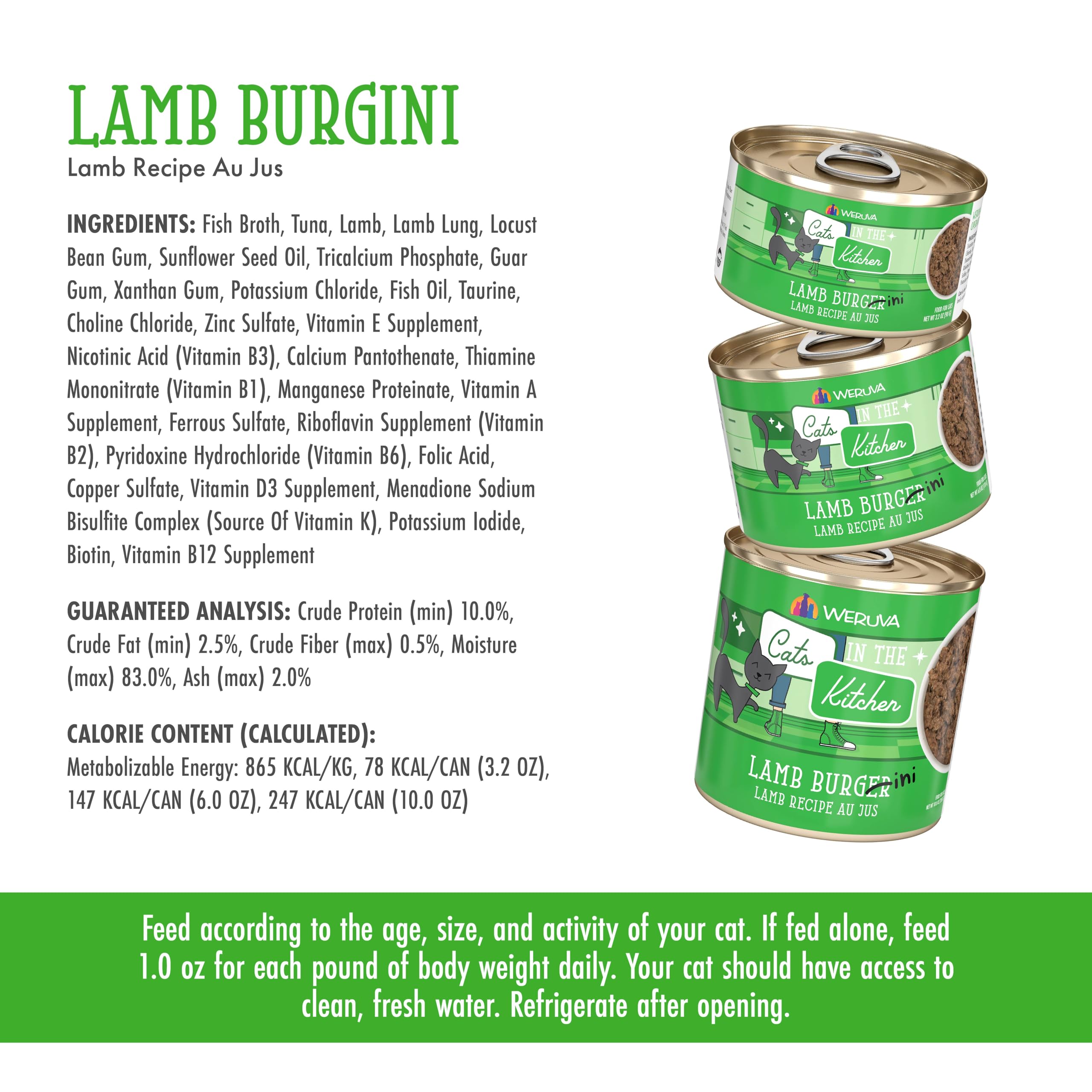 Ingredients view showing tuna and lamb in Weruva Lamb Burger-ini for palates