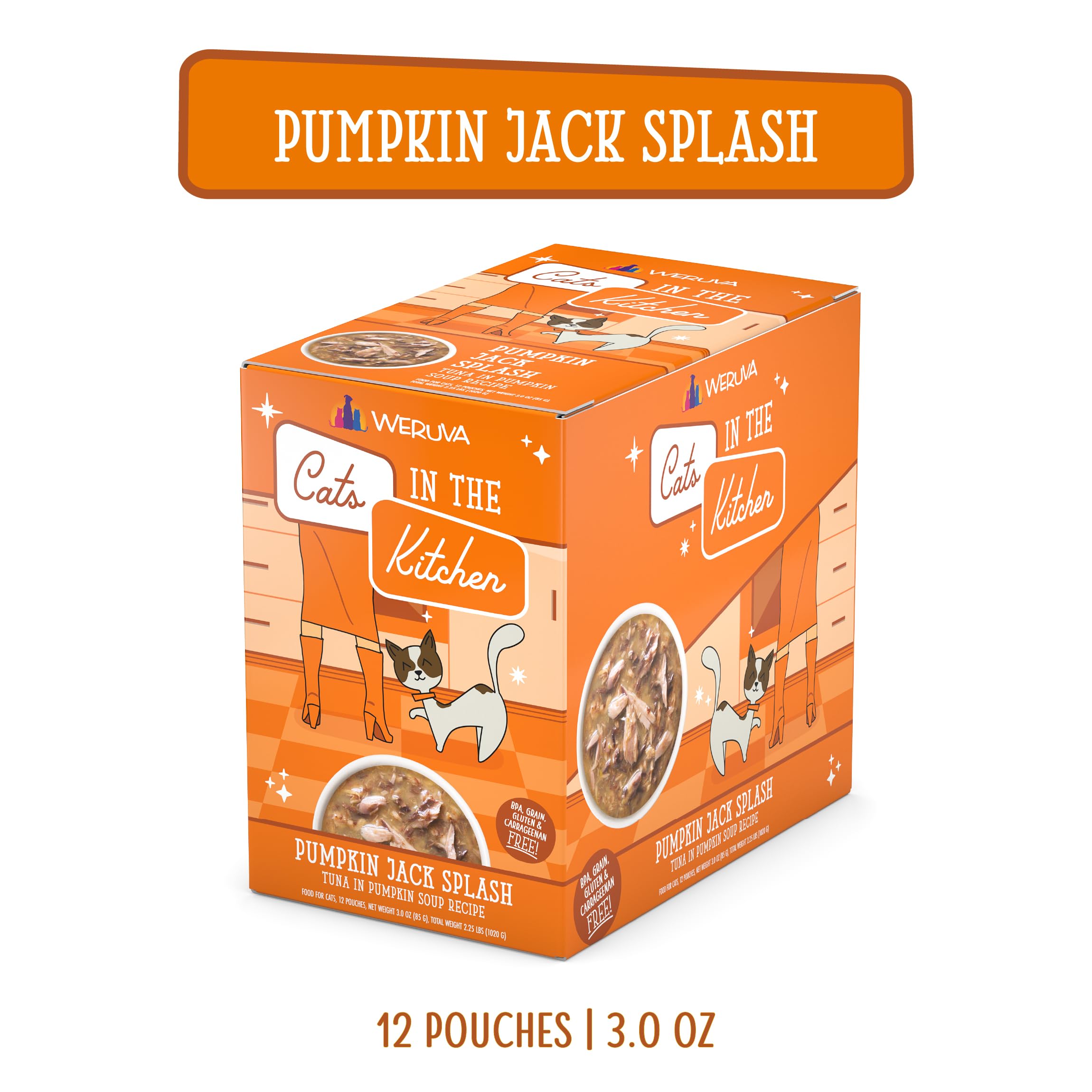 Weruva Cats in the Kitchen land-sea protein mix with pumpkin for flavorful meals.