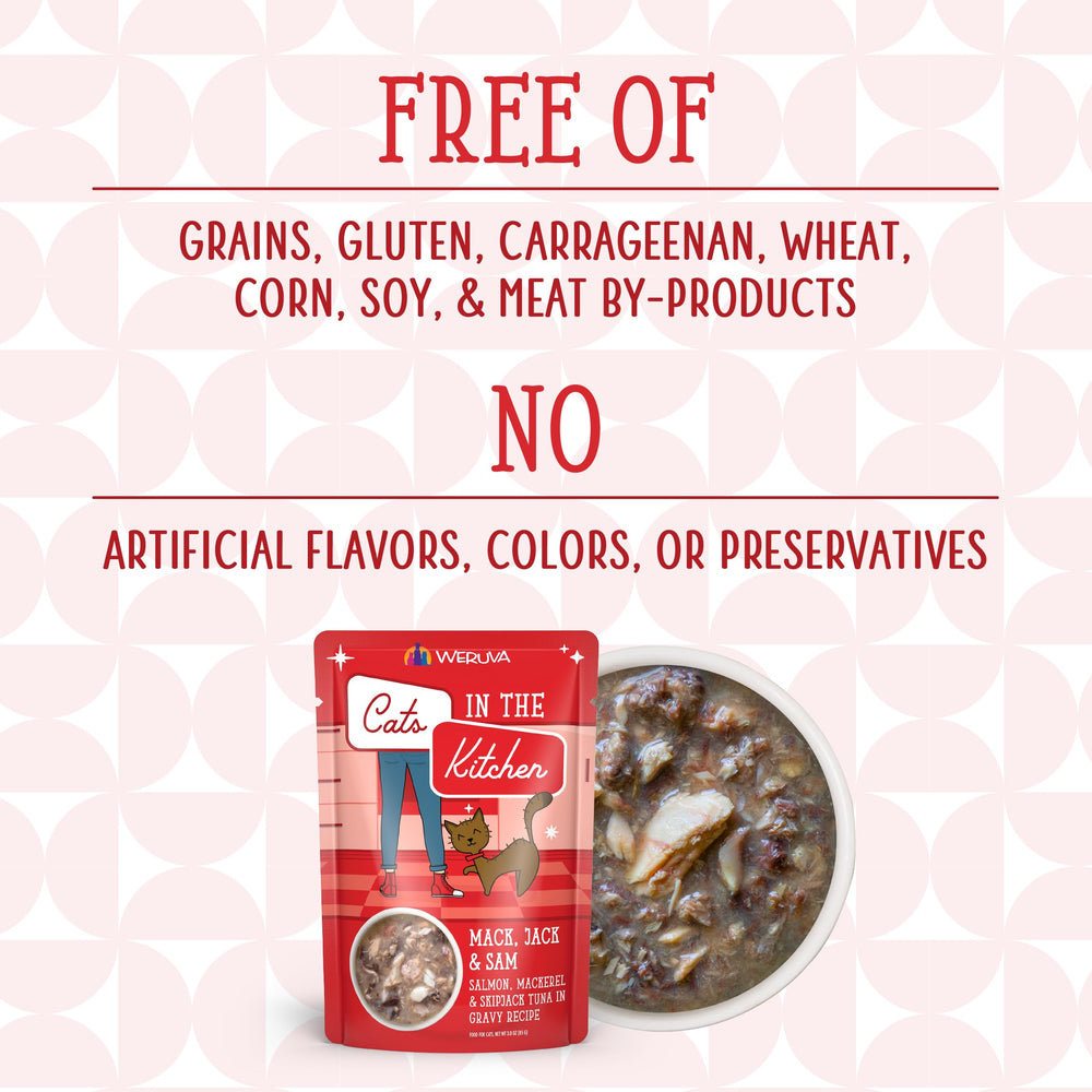 Weruva Cats in The Kitchen Mack Jack Sam omega rich fish oils