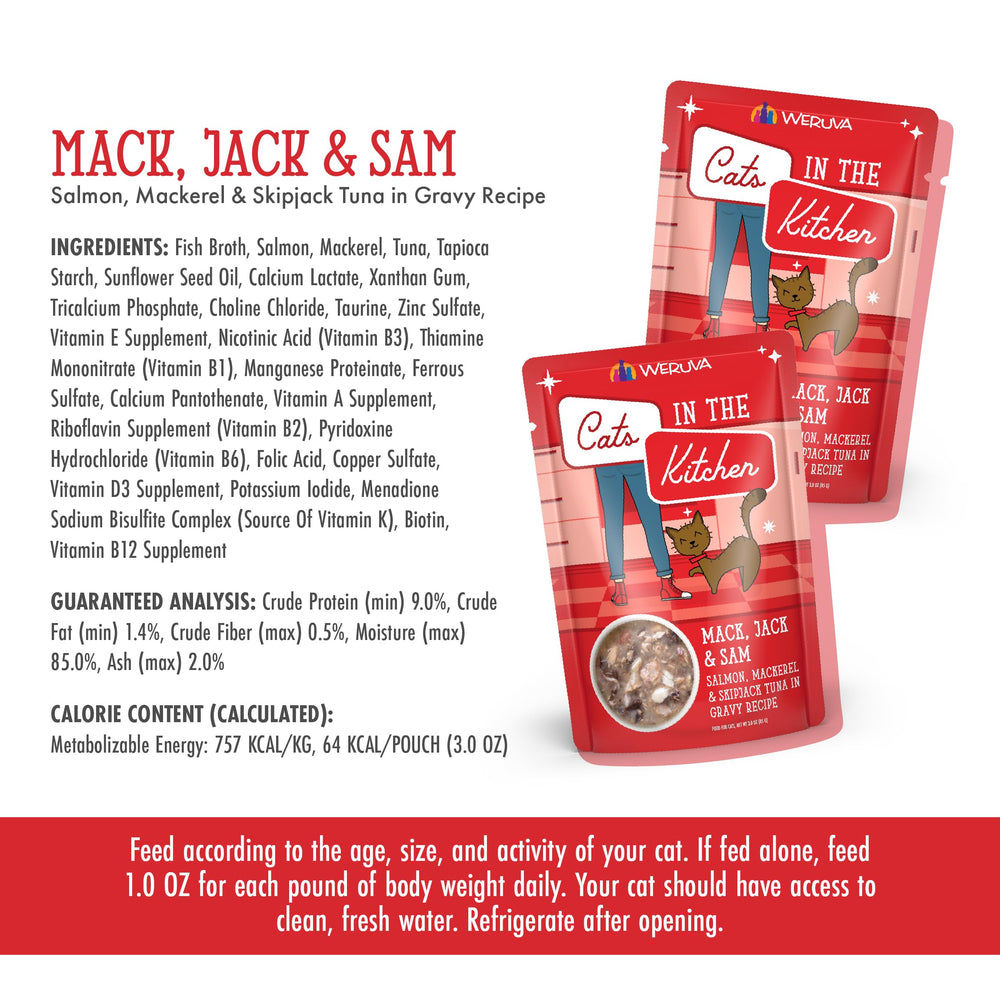 Weruva Cats in The Kitchen Mack Jack Sam 12 pack 3 oz pouches