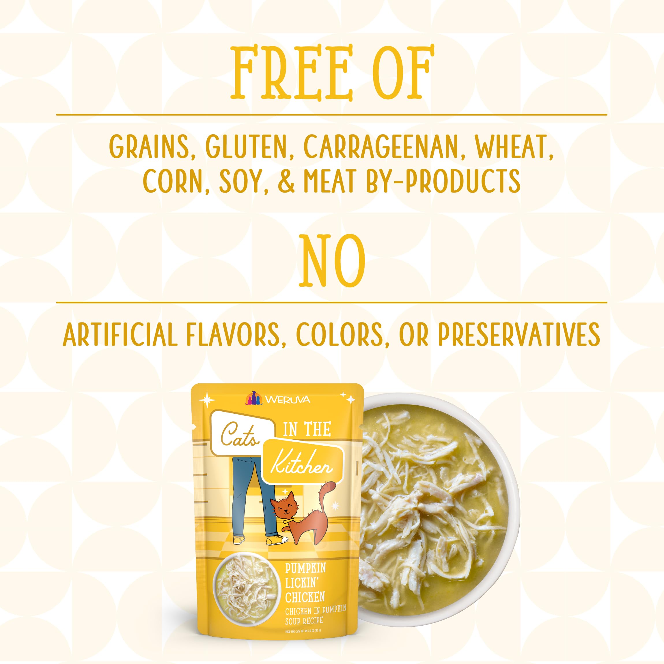 Premium protein gravy from Weruva Cats in the Kitchen shown on a serving bowl.