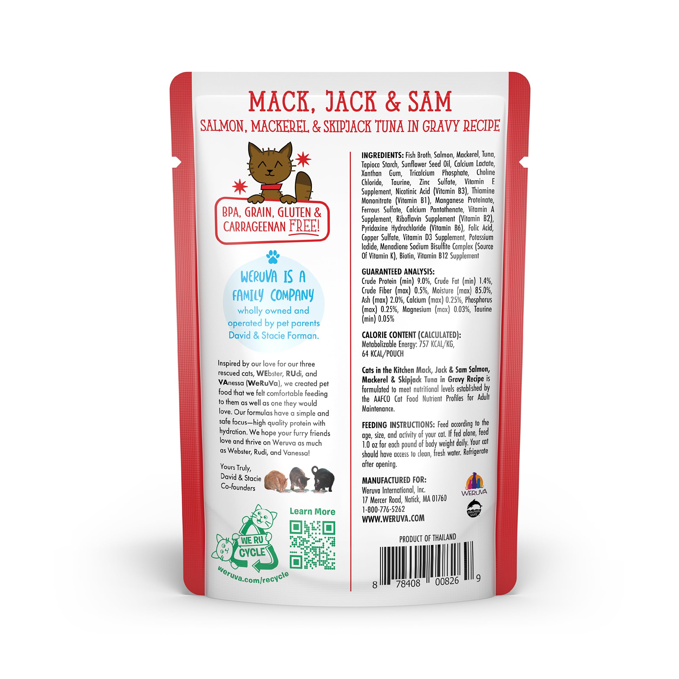Weruva Cats in The Kitchen Mack Jack Sam features wild caught salmon and tuna
