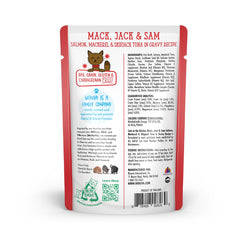 Weruva Cats in The Kitchen Mack Jack Sam features wild caught salmon and tuna
