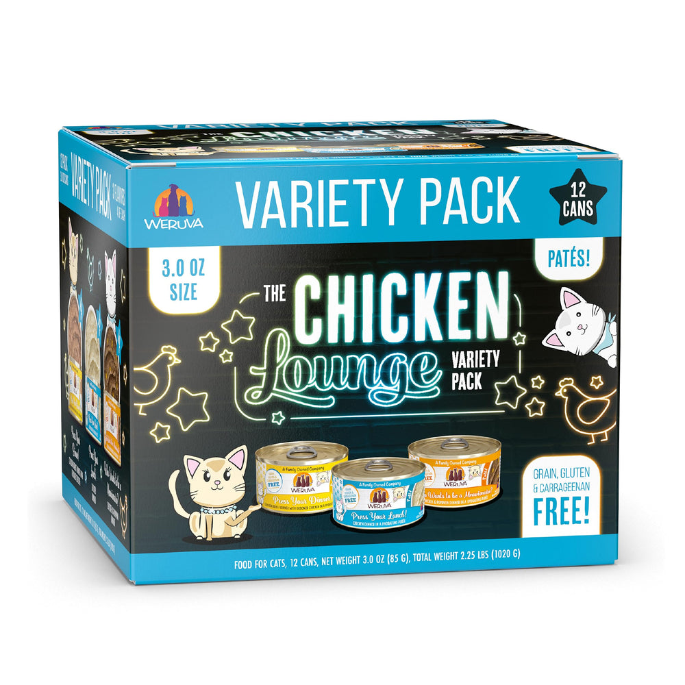 Weruva Chicken Lounge Paté Variety Pack box front for adult cats.