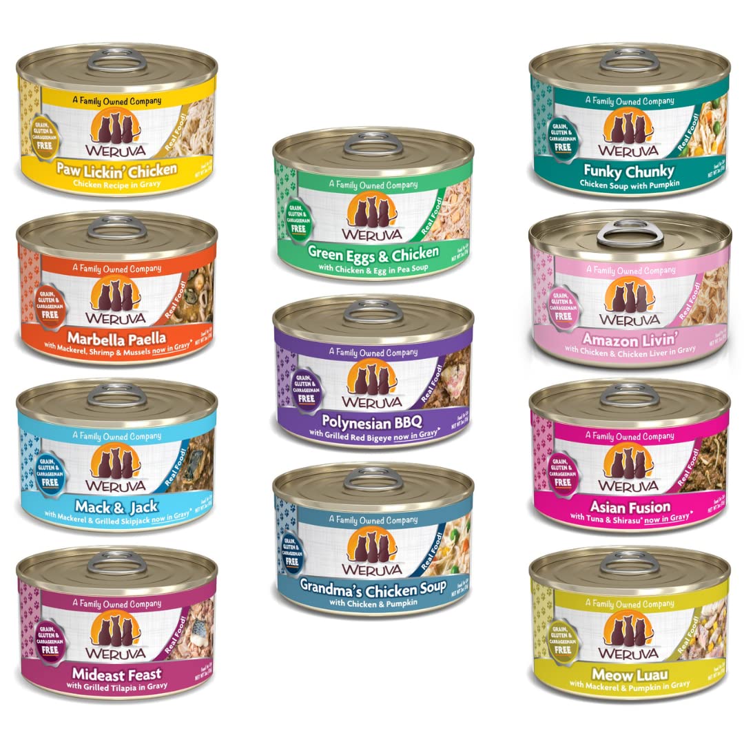 Weruva Classic Cat 11 Flavors Pack variety enhances meals and engagement.