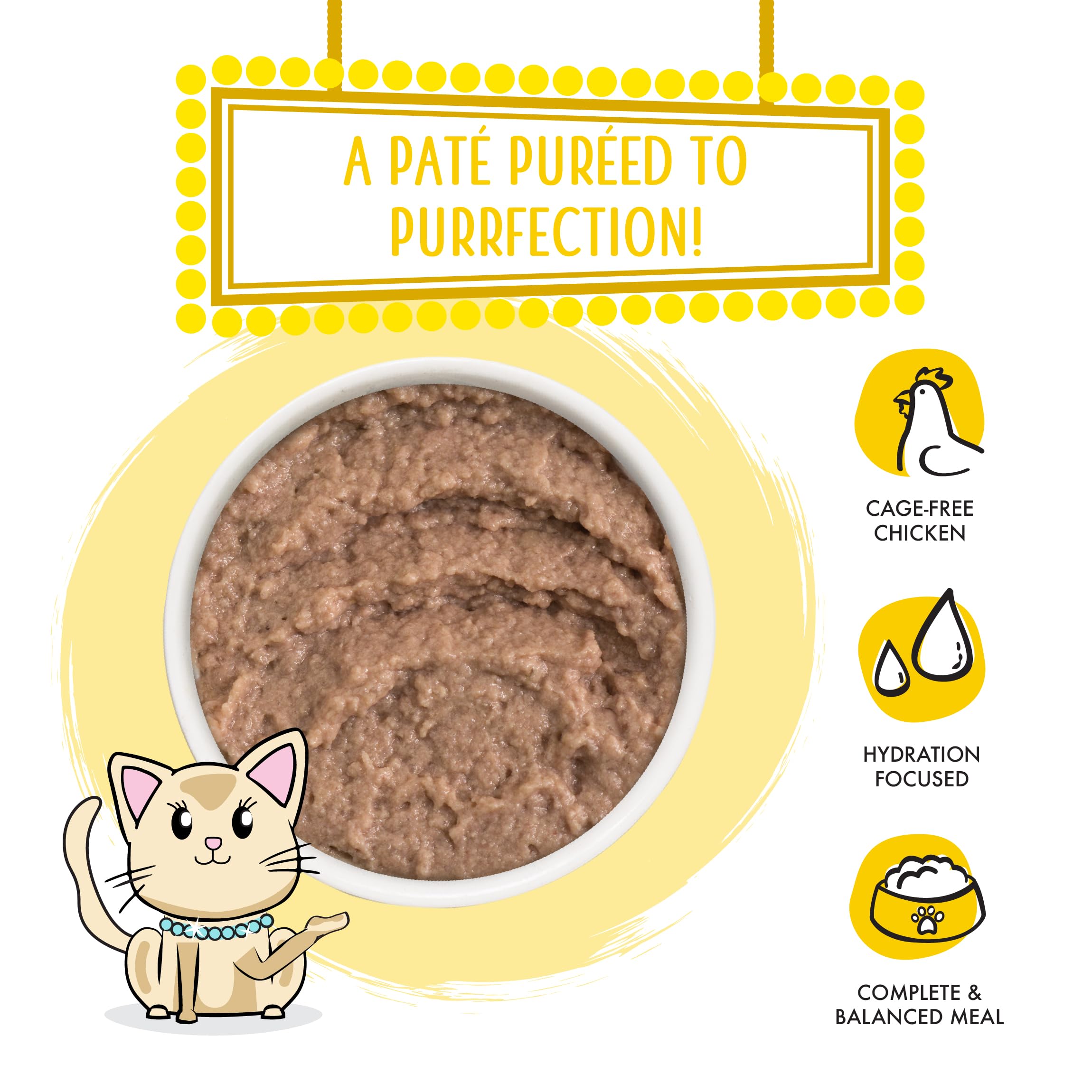 Boneless cage-free chicken ingredients in Weruva paté close-up