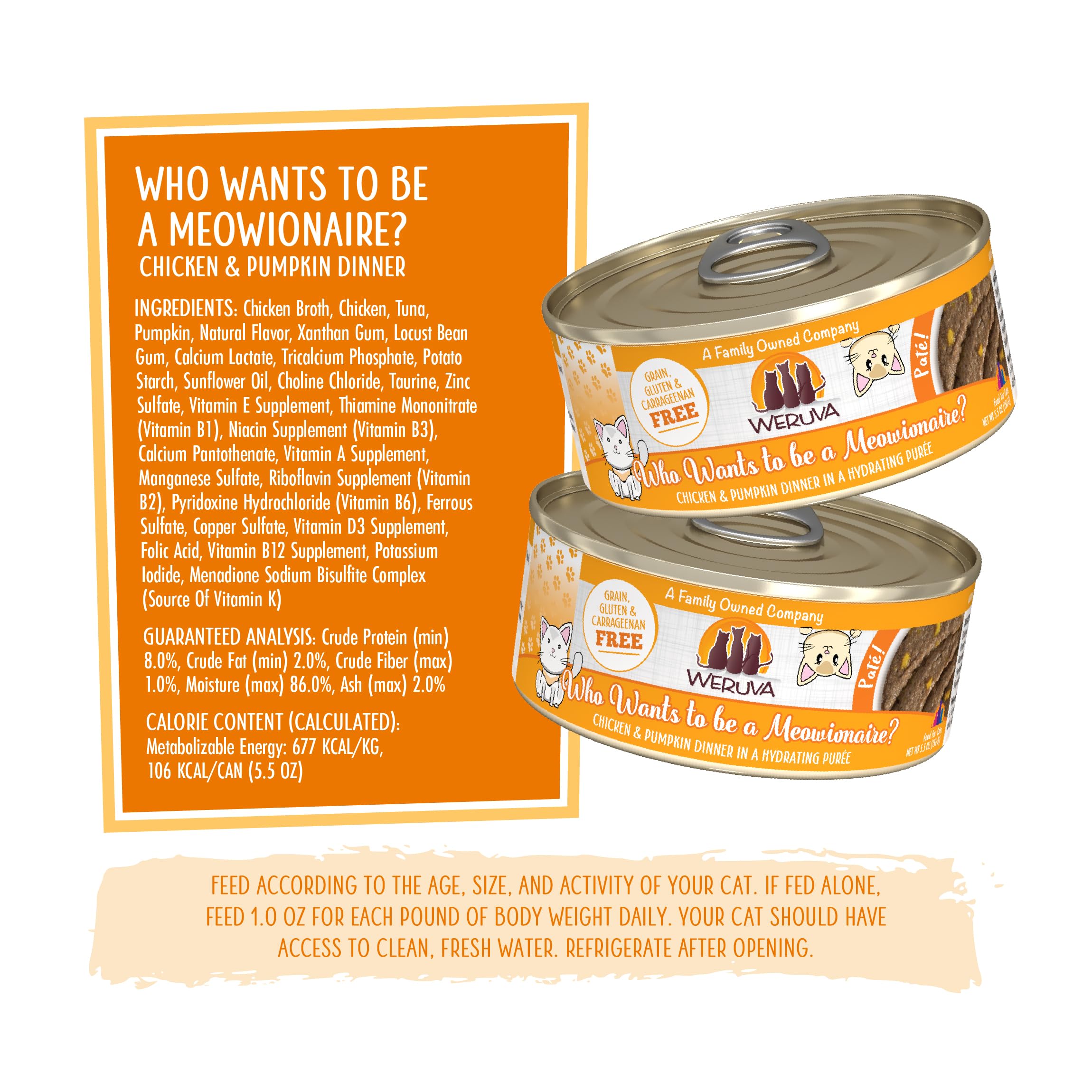 Weruva Classic Cat Paté eight-pack cans signals convenient portions for daily feeding.