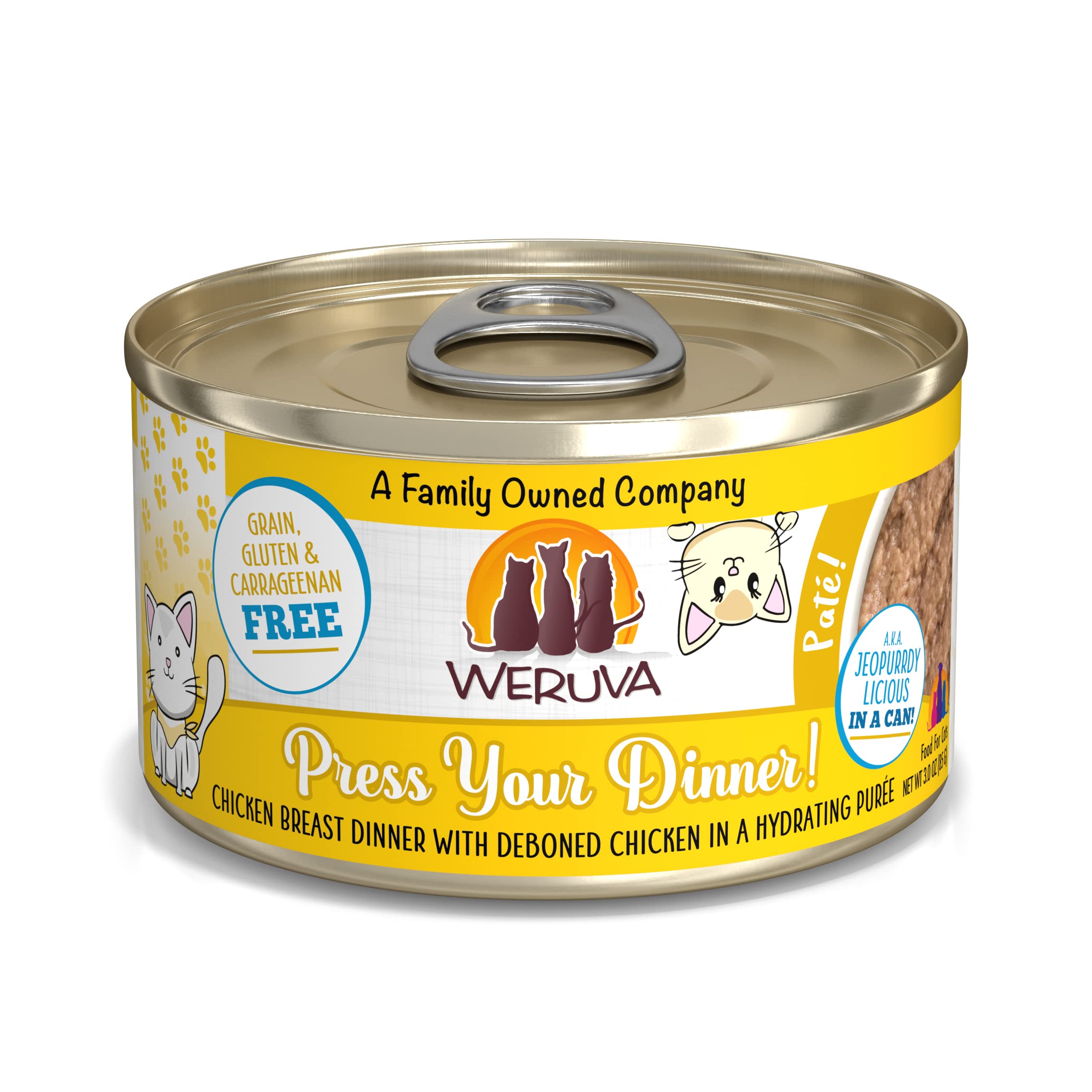Weruva Classic Cat Paté Press Your Dinner chicken can image, ready to serve