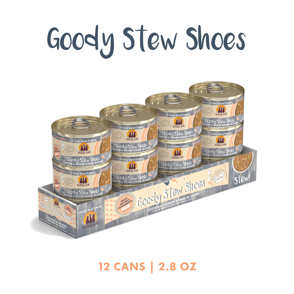Serving bowl featuring Goody Stew Shoes, highlighting savory gravy texture cats enjoy.
