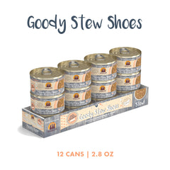 Serving bowl featuring Goody Stew Shoes, highlighting savory gravy texture cats enjoy.