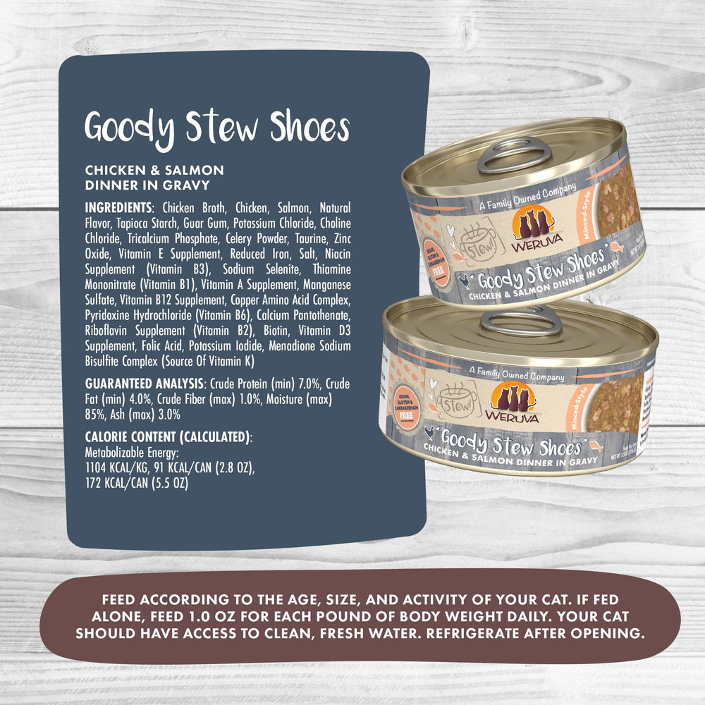Serving-ready presentation of Weruva Goody Stew Shoes in a bowl.