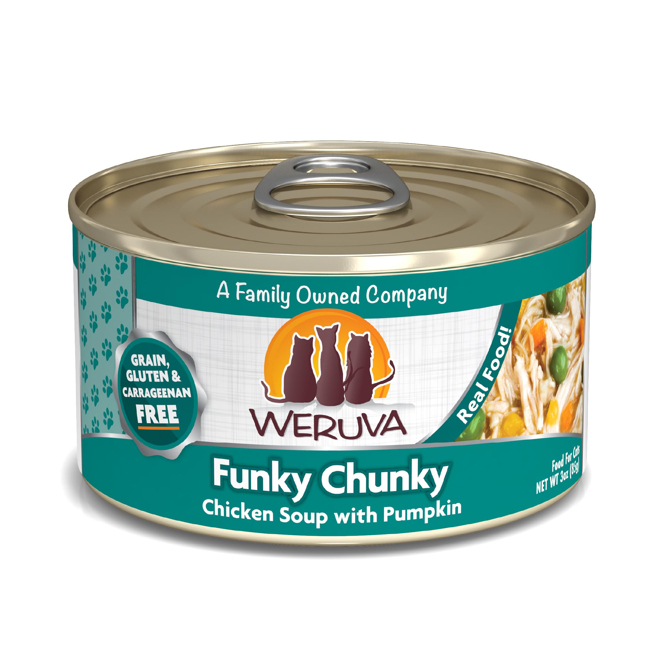 Weruva Classic Chunky Chicken Soup 3oz can with hearty chicken chunks for meals.