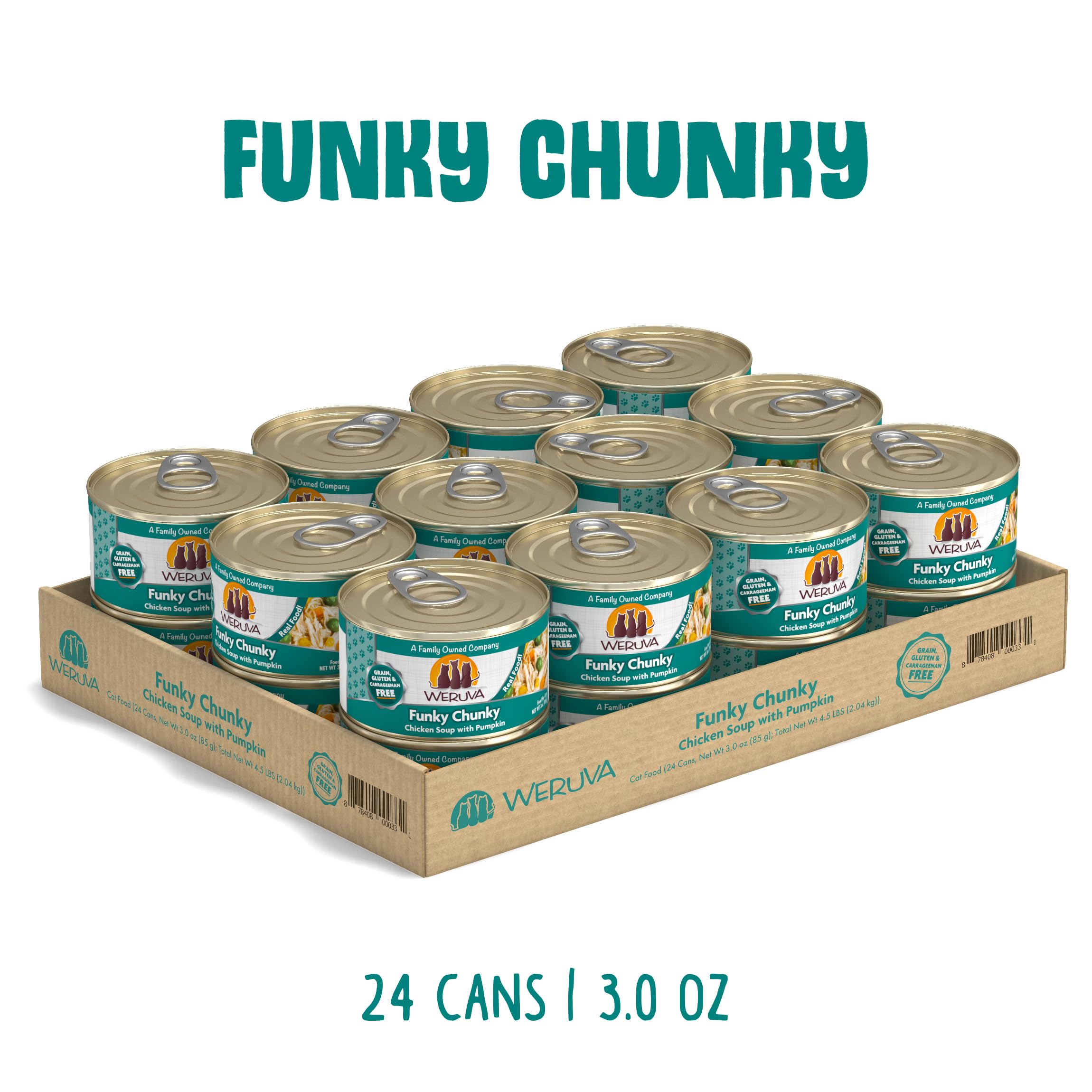 Weruva Classic Chunky Chicken Soup pumpkin-carrot-pea image showing natural texture.