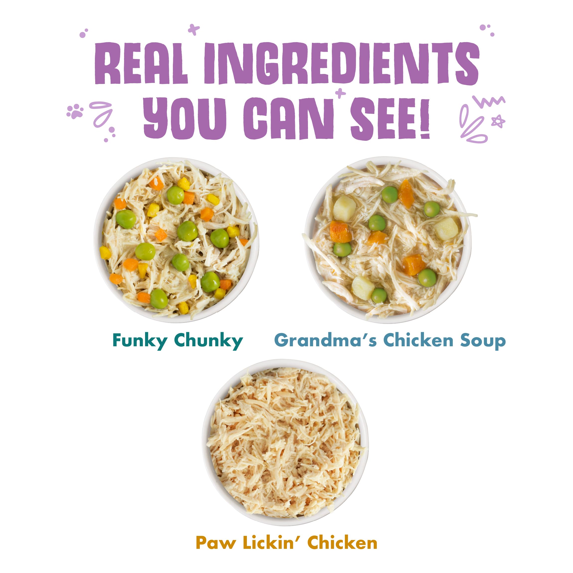 Weruva Funky Chunky 14oz can featuring tender chicken with vegetables and gravy.