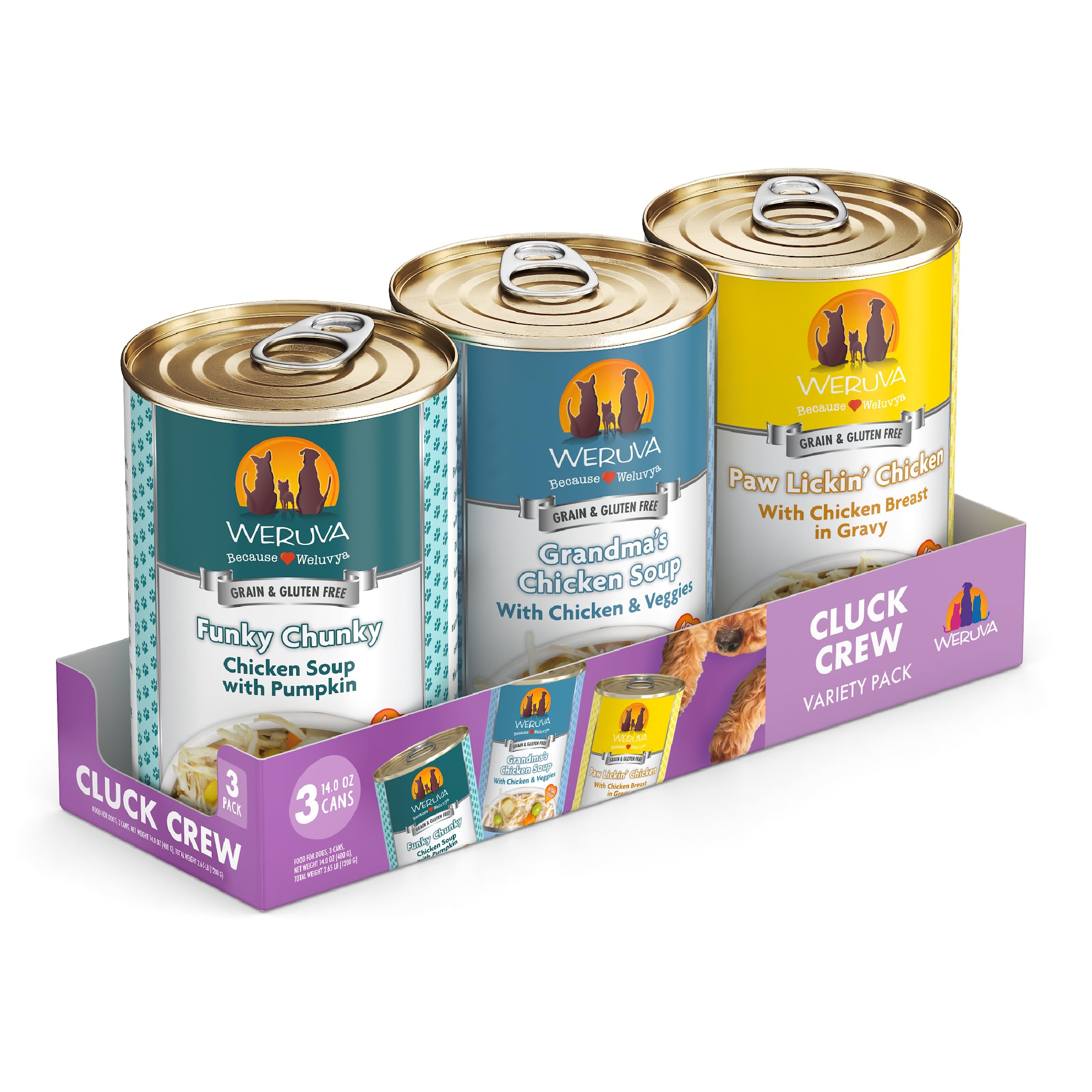 Weruva Grandmas Chicken Soup 14oz can with real chicken and vegetables for daily hydration.