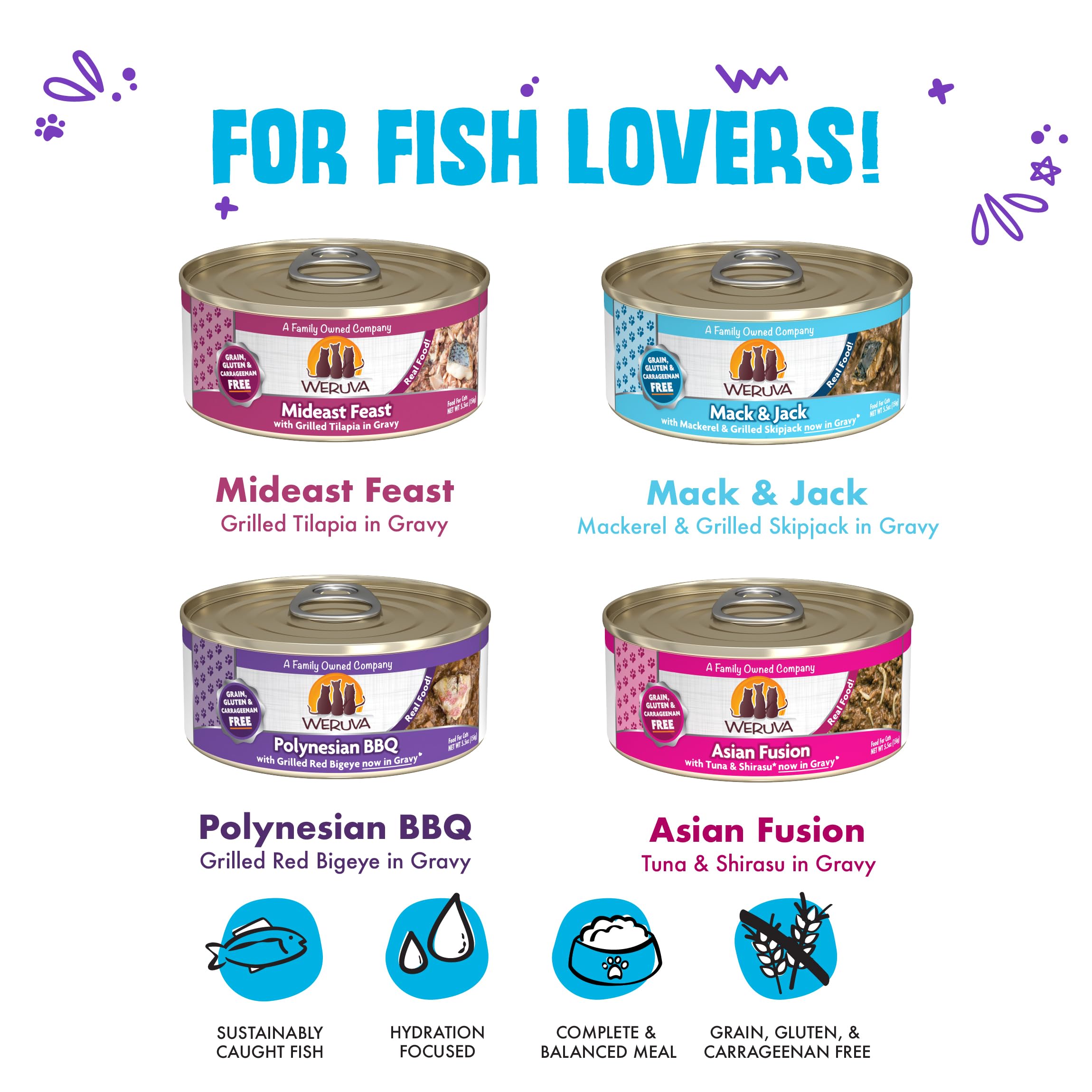 Weruva Frisky Fishin' Friends Polynesian BBQ flavor can image, savory