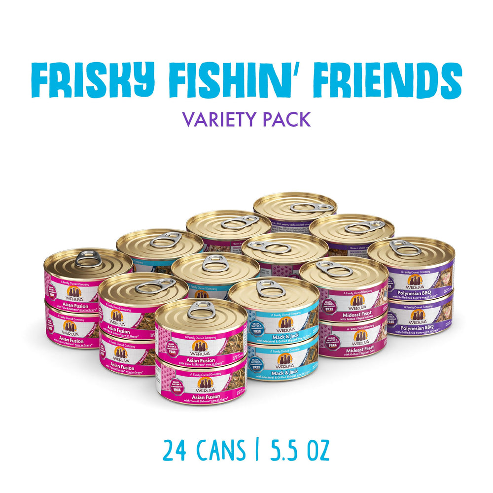 Weruva Frisky Fishin' Friends six cans of Mideast Feast and Mack & Jack