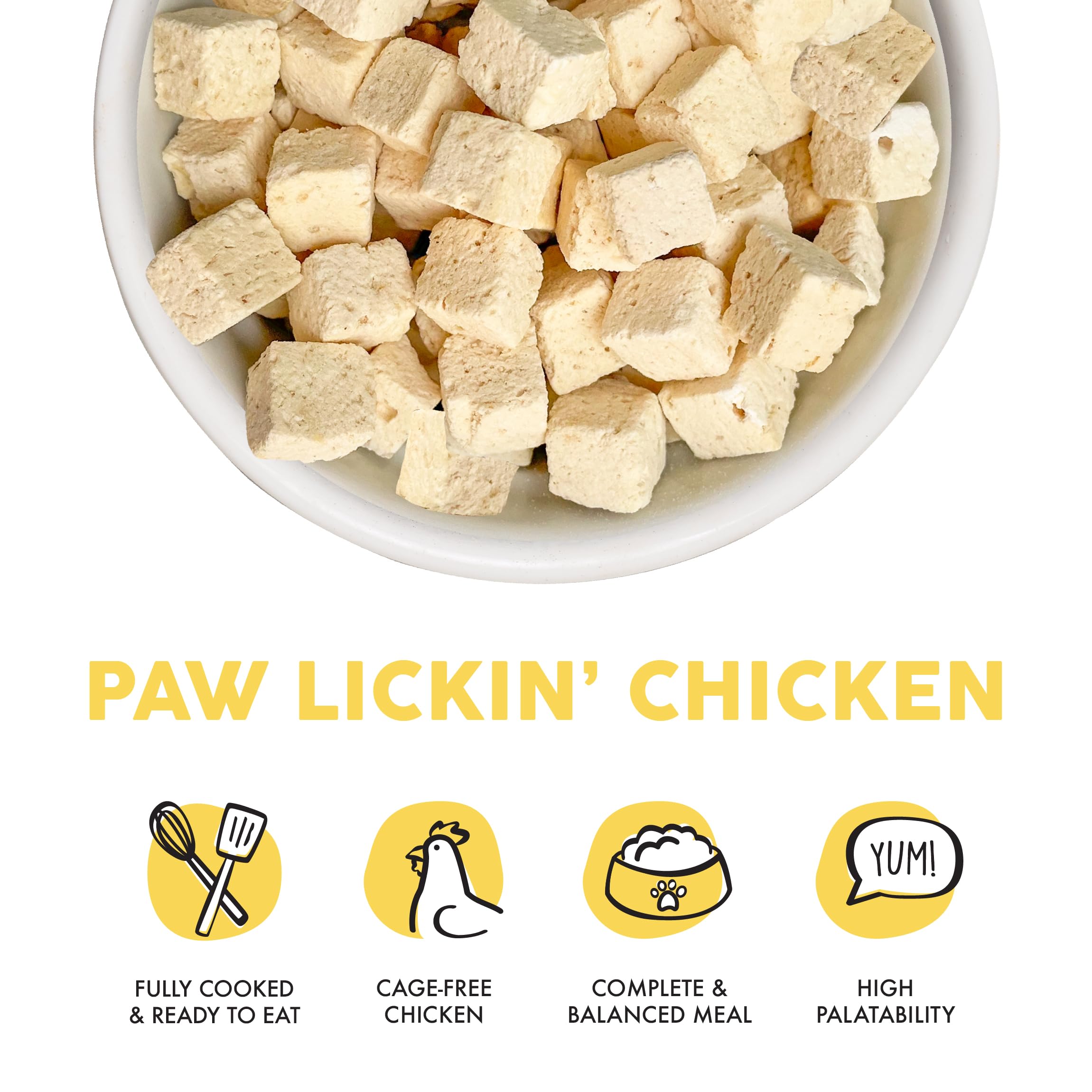 Weruva Paw Lickin' Chicken cubes ready to serve as a quick meal.