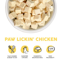 Weruva Paw Lickin' Chicken cubes ready to serve as a quick meal.