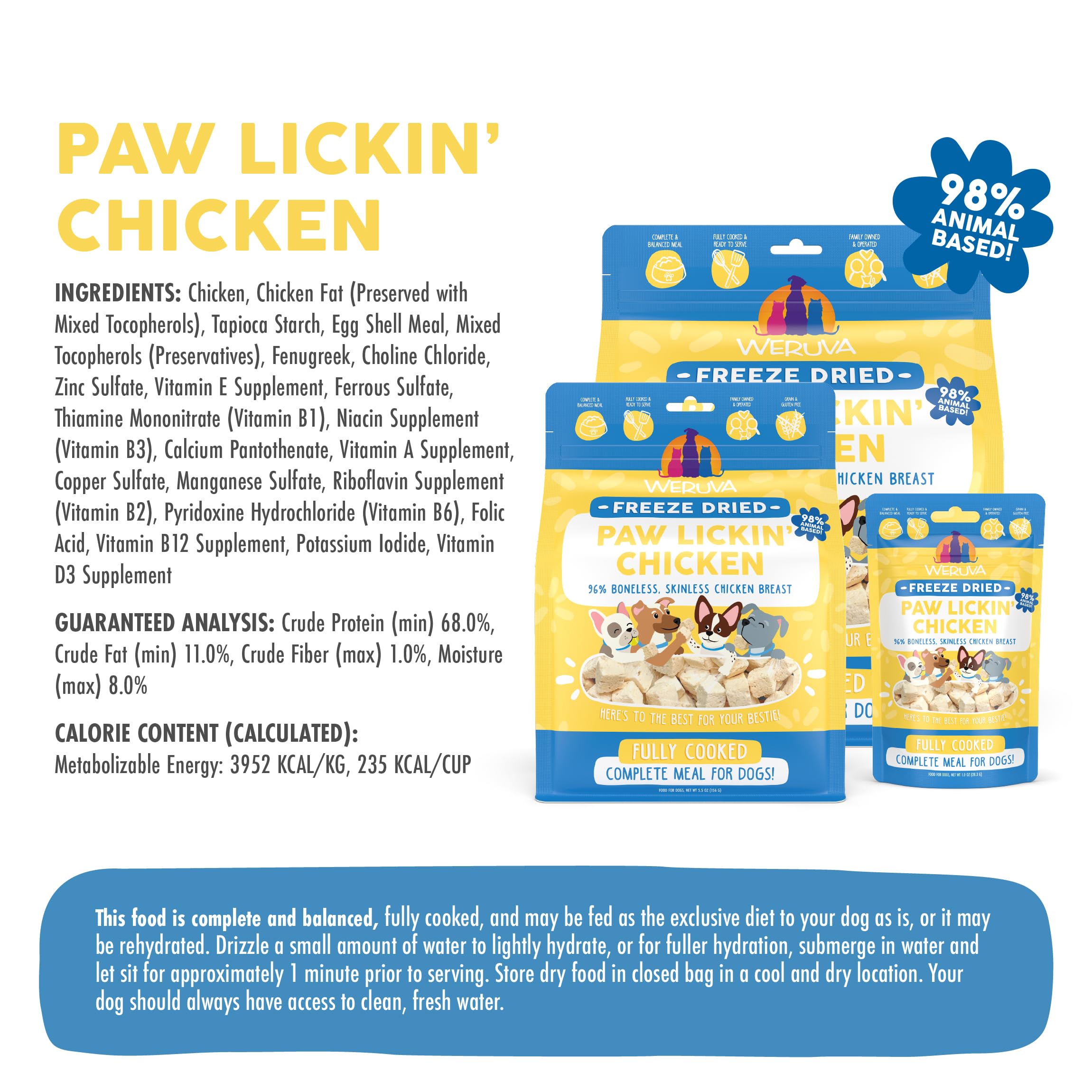 Weruva Paw Lickin' Chicken with boneless chicken breast ingredient close-up.
