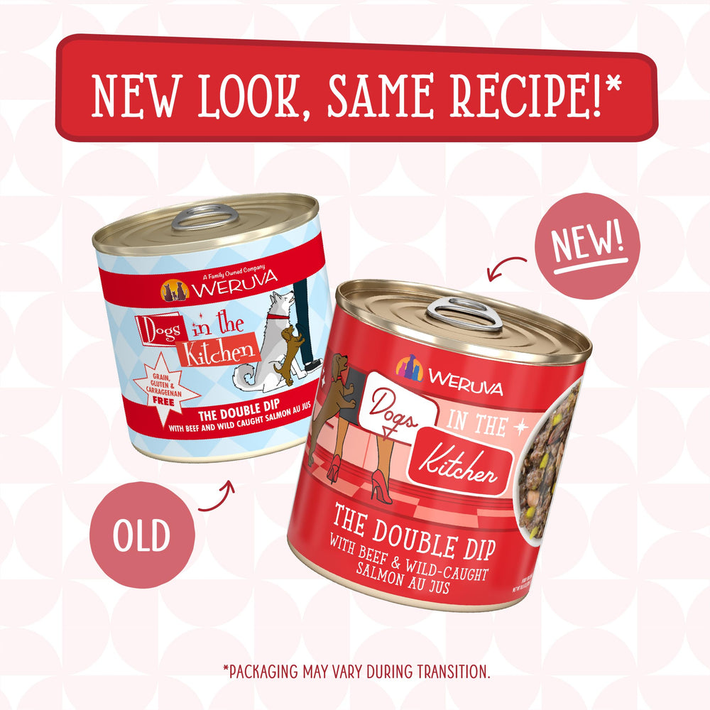 Weruva Dogs in The Kitchen Double Dip case-pack convenience for daily feeding.