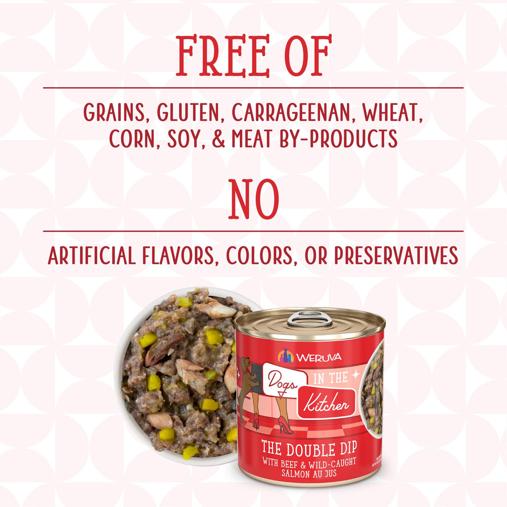 Weruva Dogs in The Kitchen Double Dip high-moisture au jus close-up supports hydration.