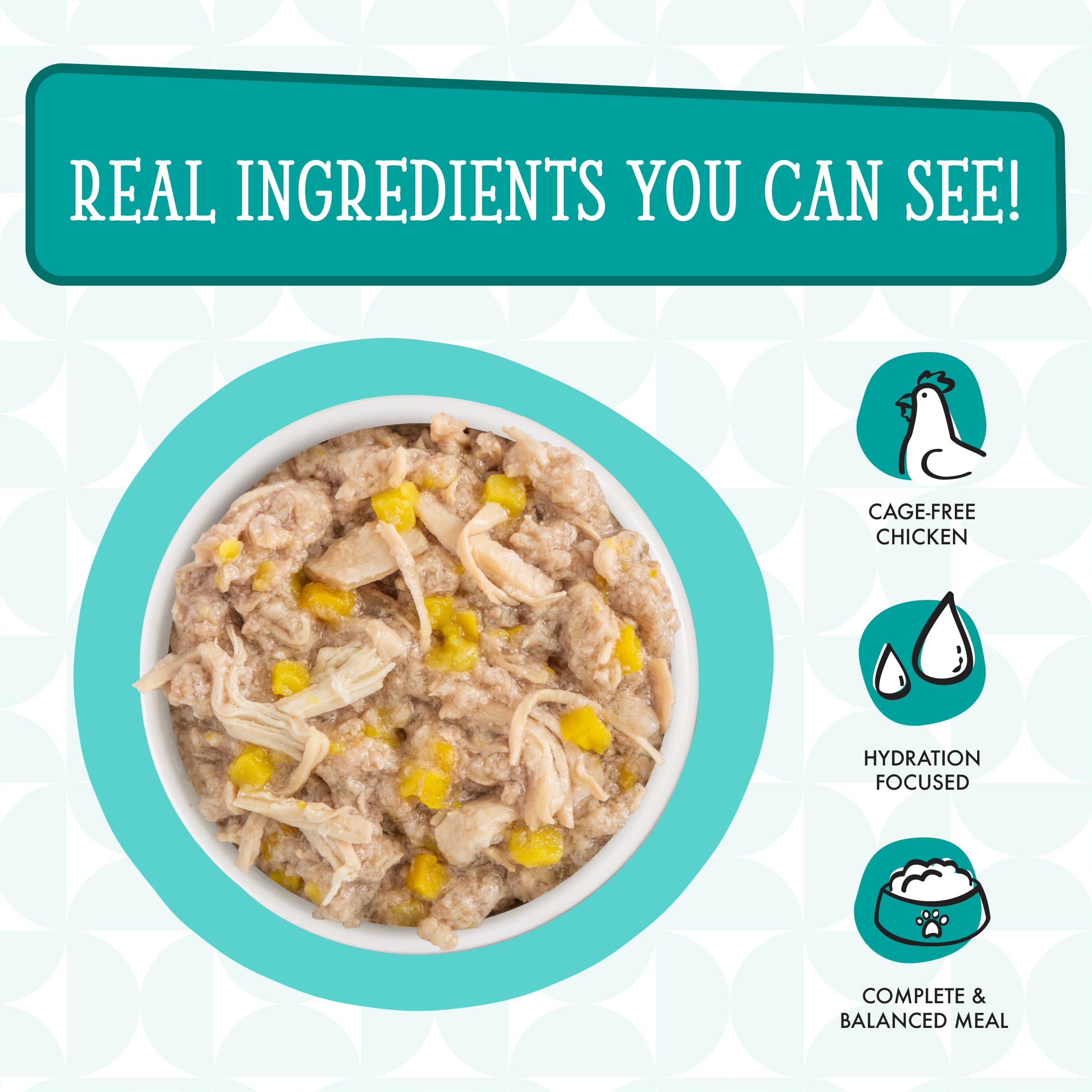 Serving bowl featuring Weruva Funk in the Trunk for a grain-free, protein-rich meal.