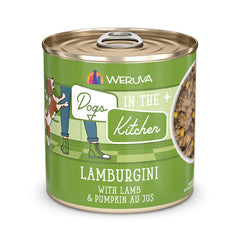 Weruva Dogs in the Kitchen Lamburgini can front view, premium grain-free nutrition for picky eaters.