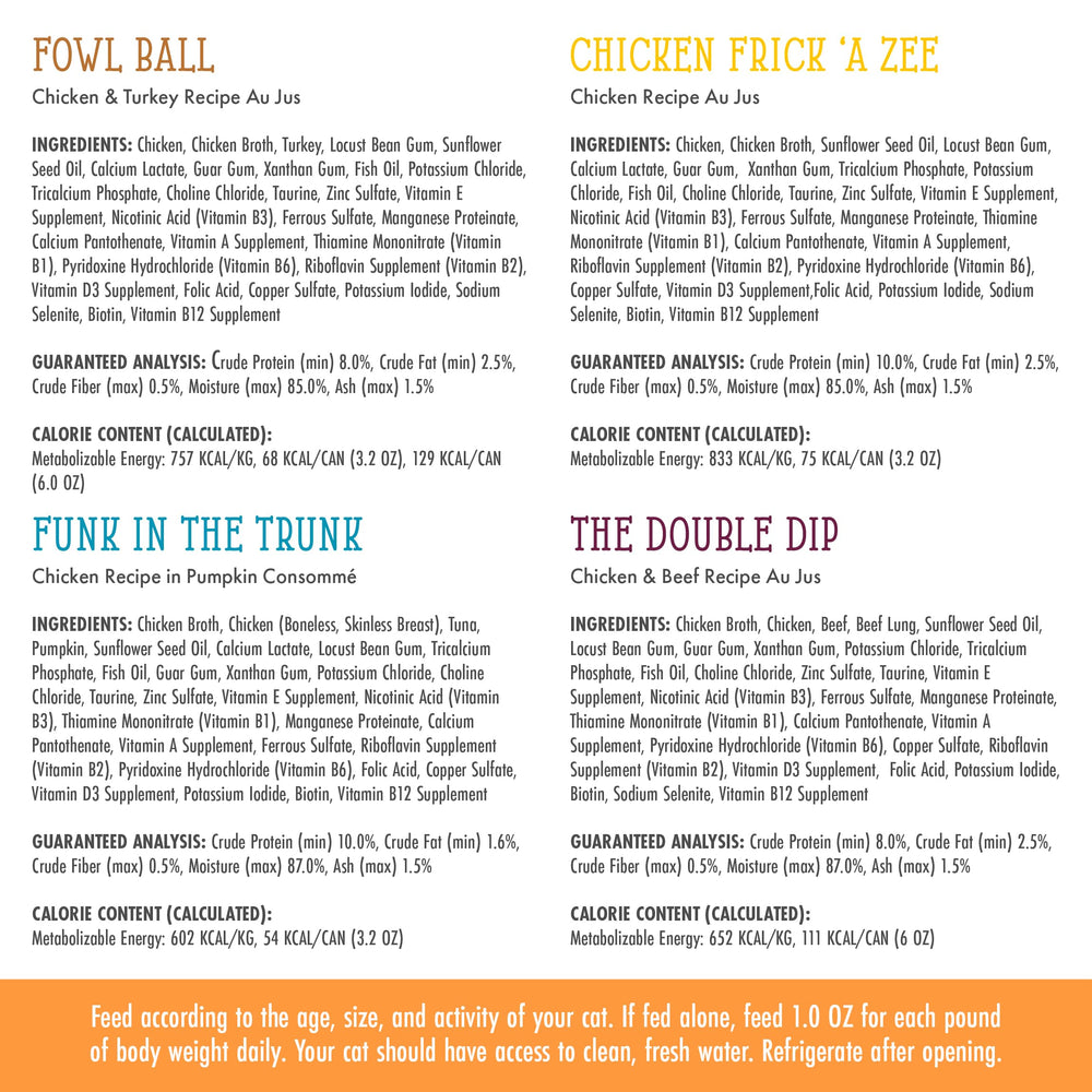Fowl Ball cans showcase meat-forward recipes in a savory gravy.