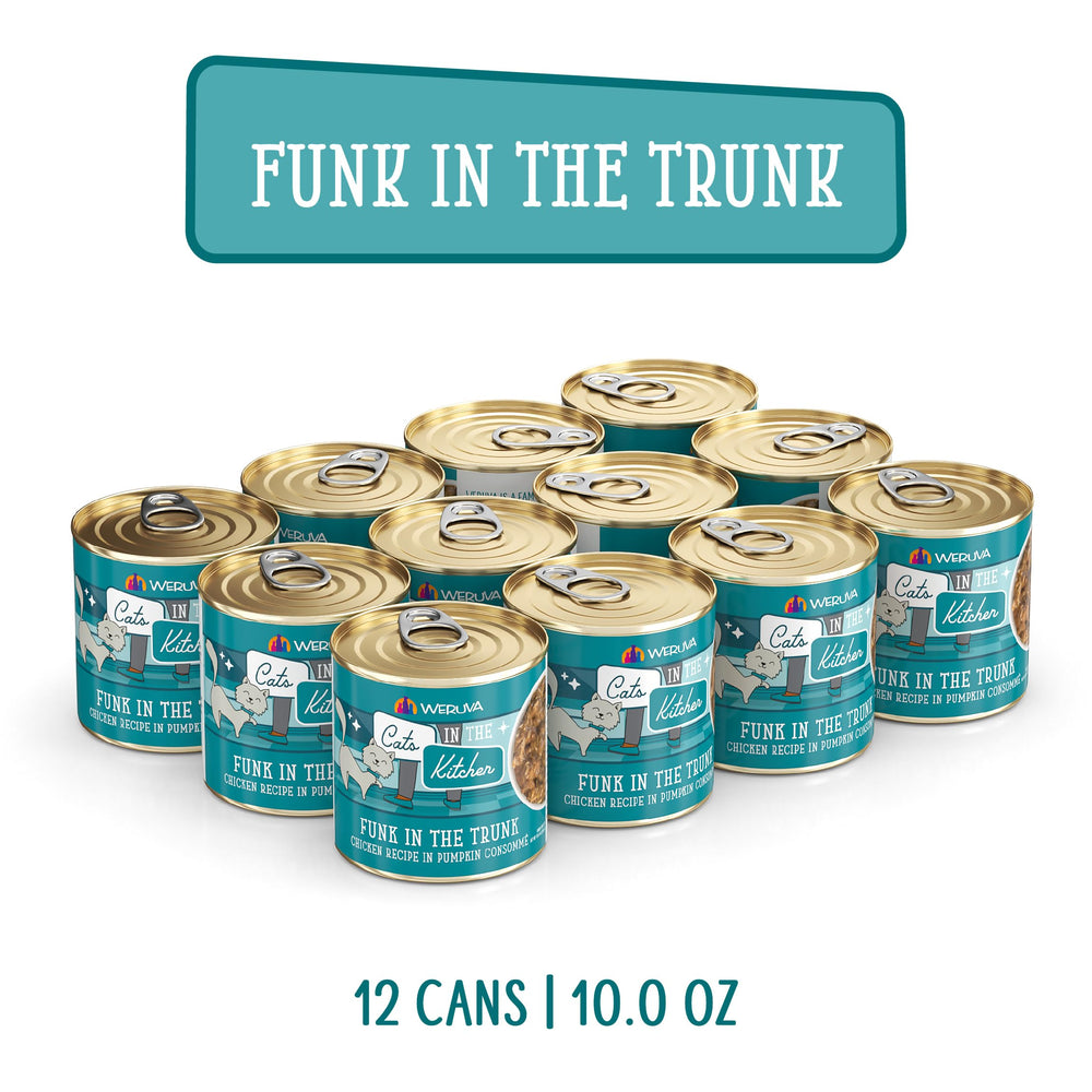 Weruva Funk in the Trunk 10oz cans in a 12-pack ready to serve convenient meal options.
