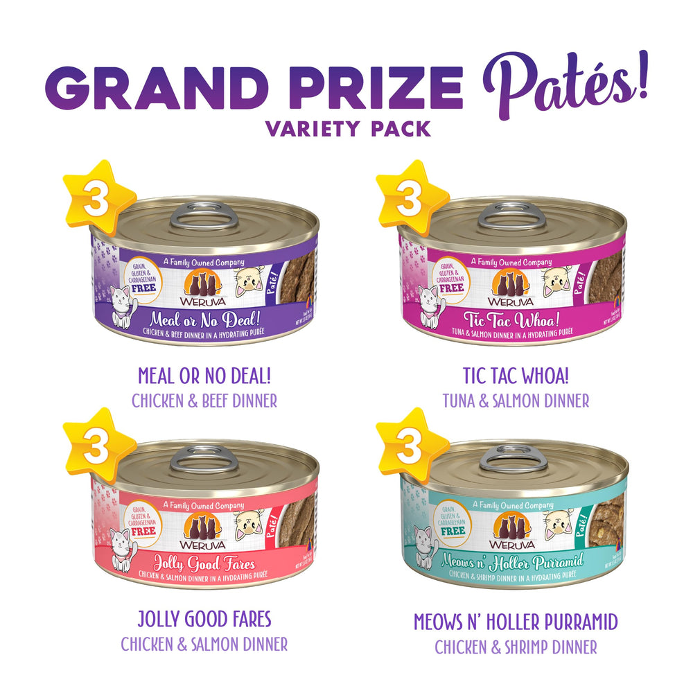 Weruva Grand Prize Patés ingredients label highlights all-natural protein sources