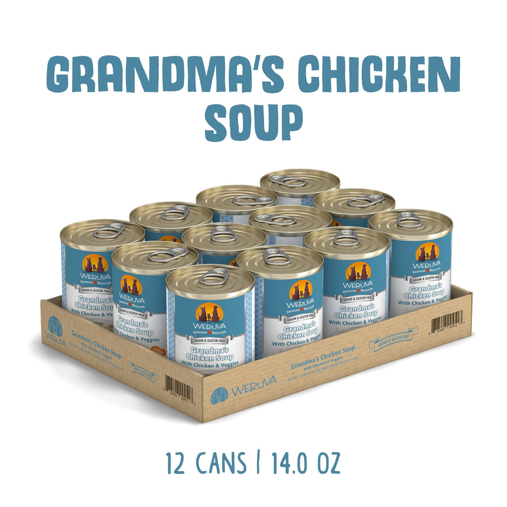 Grandma's Chicken Soup chicken breast visible in can by Weruva