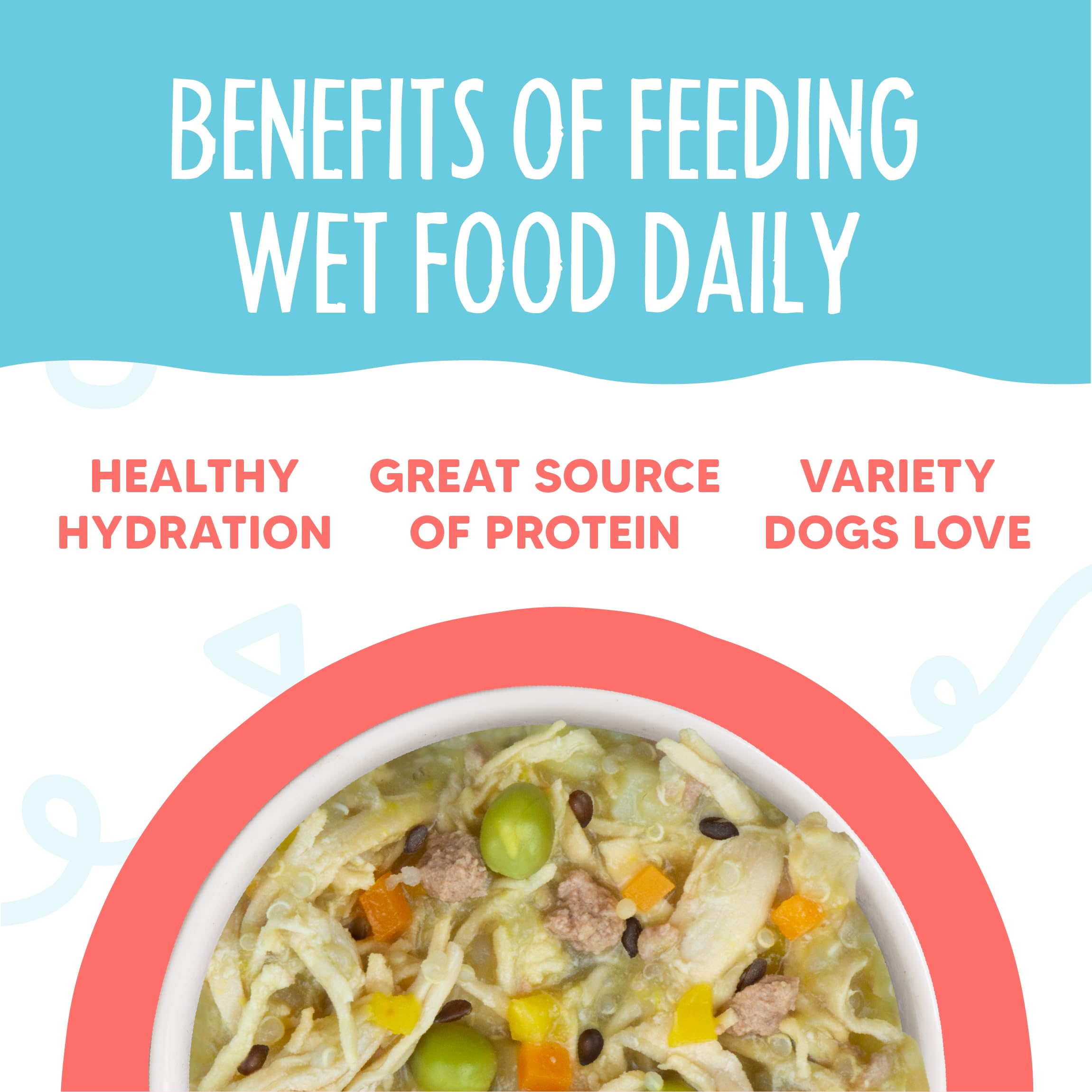 Hydration-focused wet dog food presented in a serving cup for convenience.