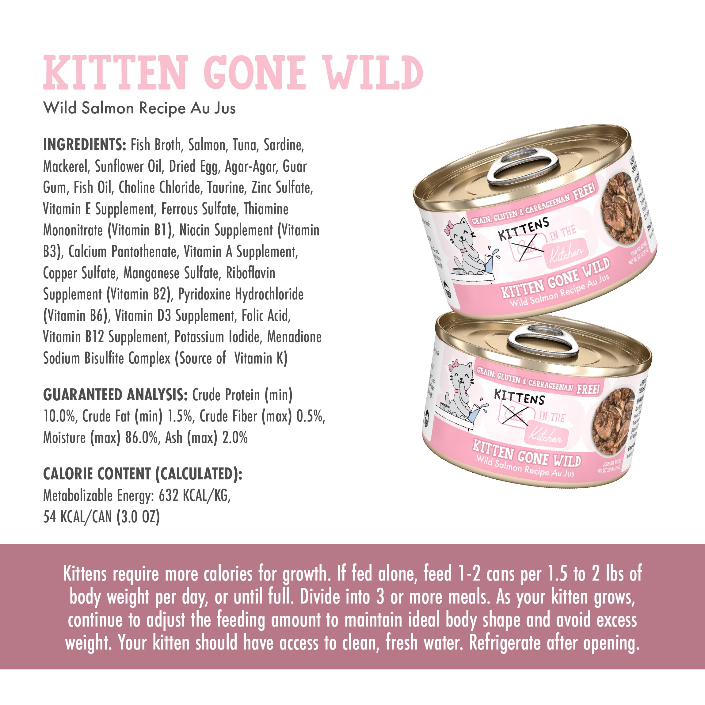 Ingredient label highlights grain-free, gluten-free, carrageenan-free formula for sensitive tummies.