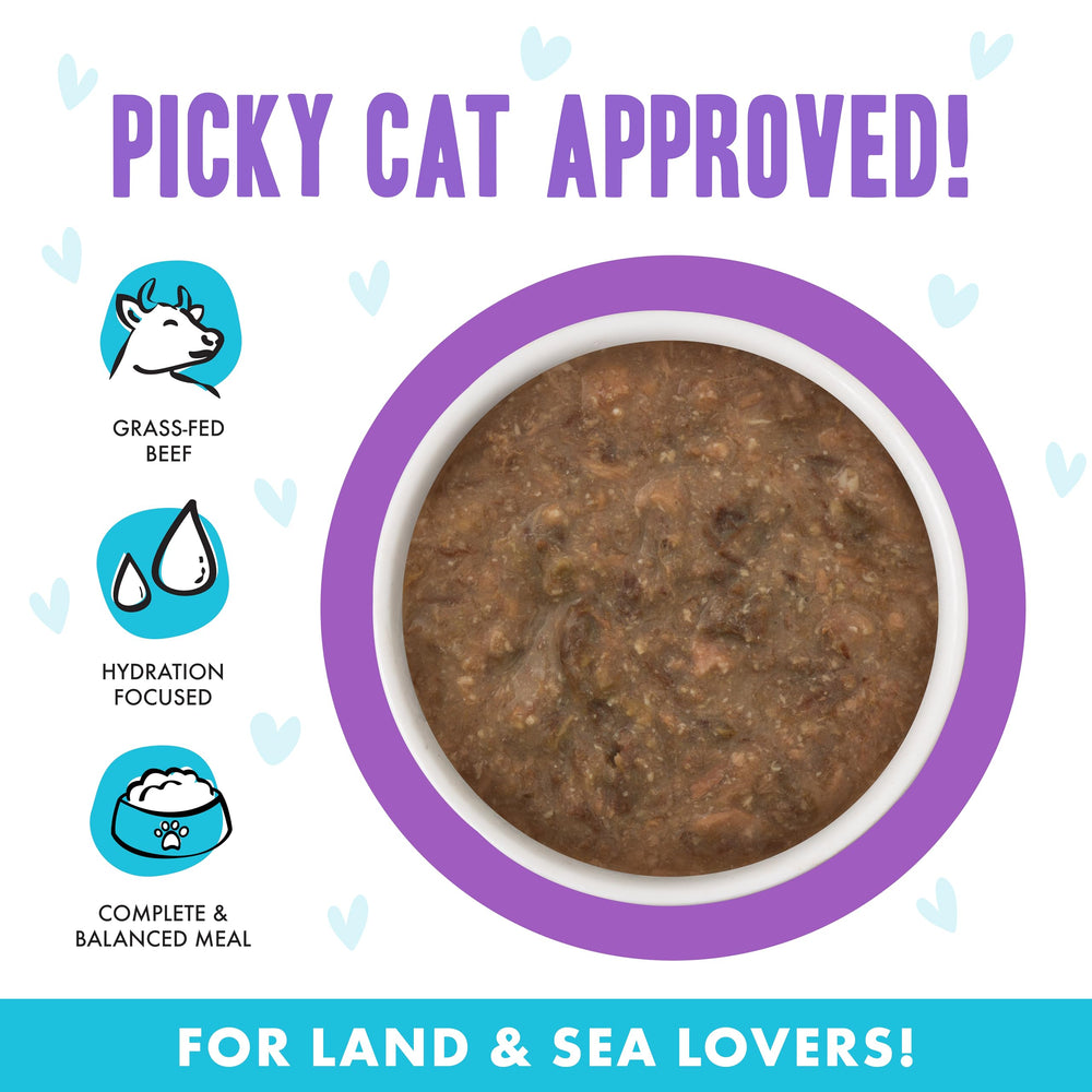Juicy meat pieces in gravy from Weruva B.F.F. OMG appeal to cats.