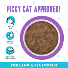 Juicy meat pieces in gravy from Weruva B.F.F. OMG appeal to cats.