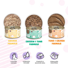 Weruva Kitten Can Jam! opened cans reveal grain-free, by-product-free recipes.