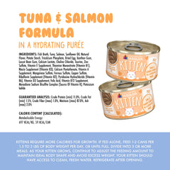 Weruva Kitten Tuna & Salmon Puree ingredients close-up showing premium proteins