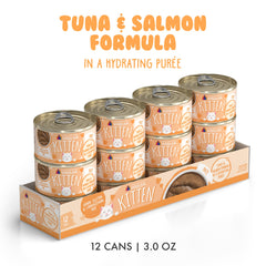 Weruva Kitten Tuna & Salmon Puree side view highlighting creamy texture for picky eaters