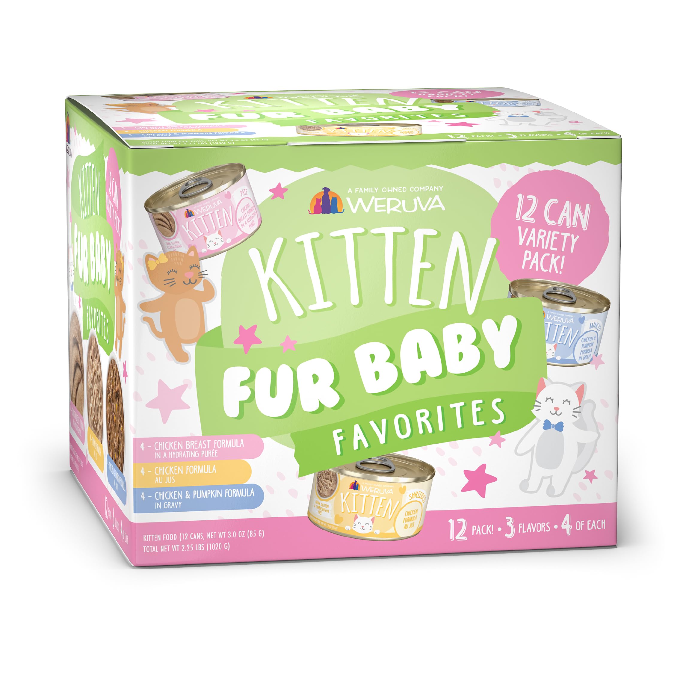 Weruva Kitten Variety Pack collection showing diverse flavors for growing kittens